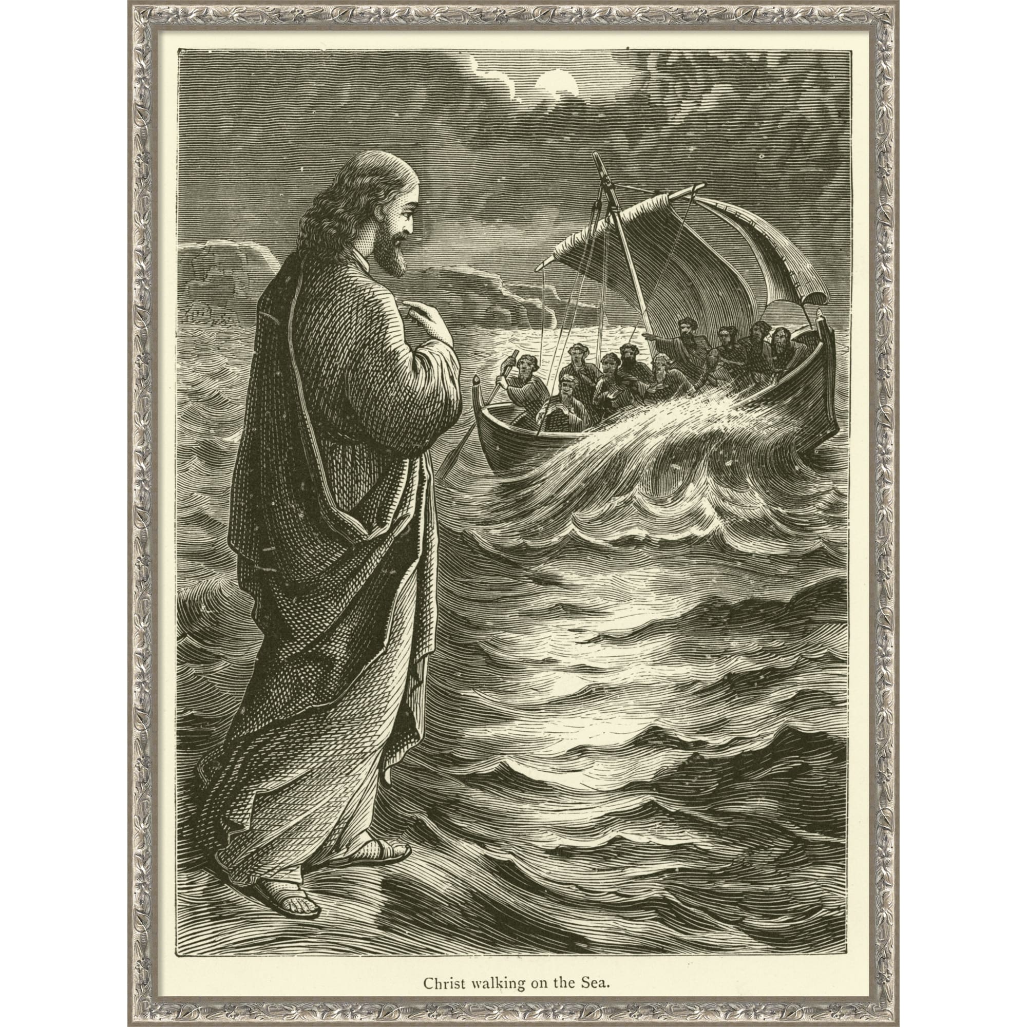 Christ Walking On The Sea By English School Framed Mounted Canvas Wall Art Print