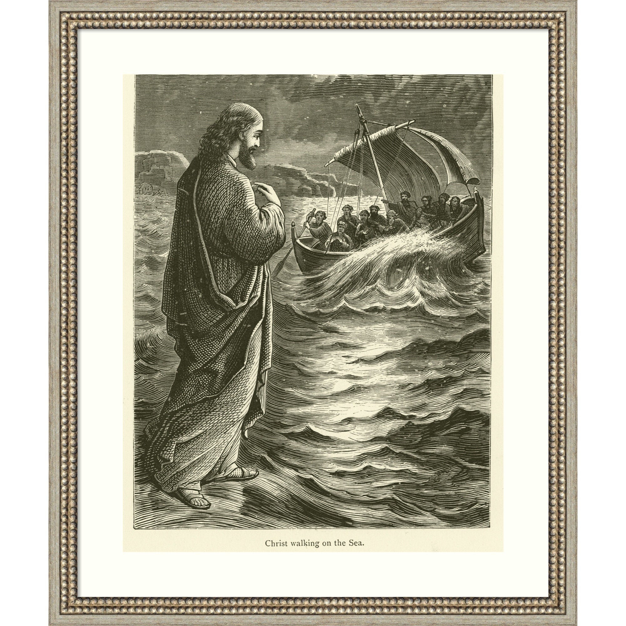 Christ Walking On The Sea By English School Wood Framed Wall Art Print