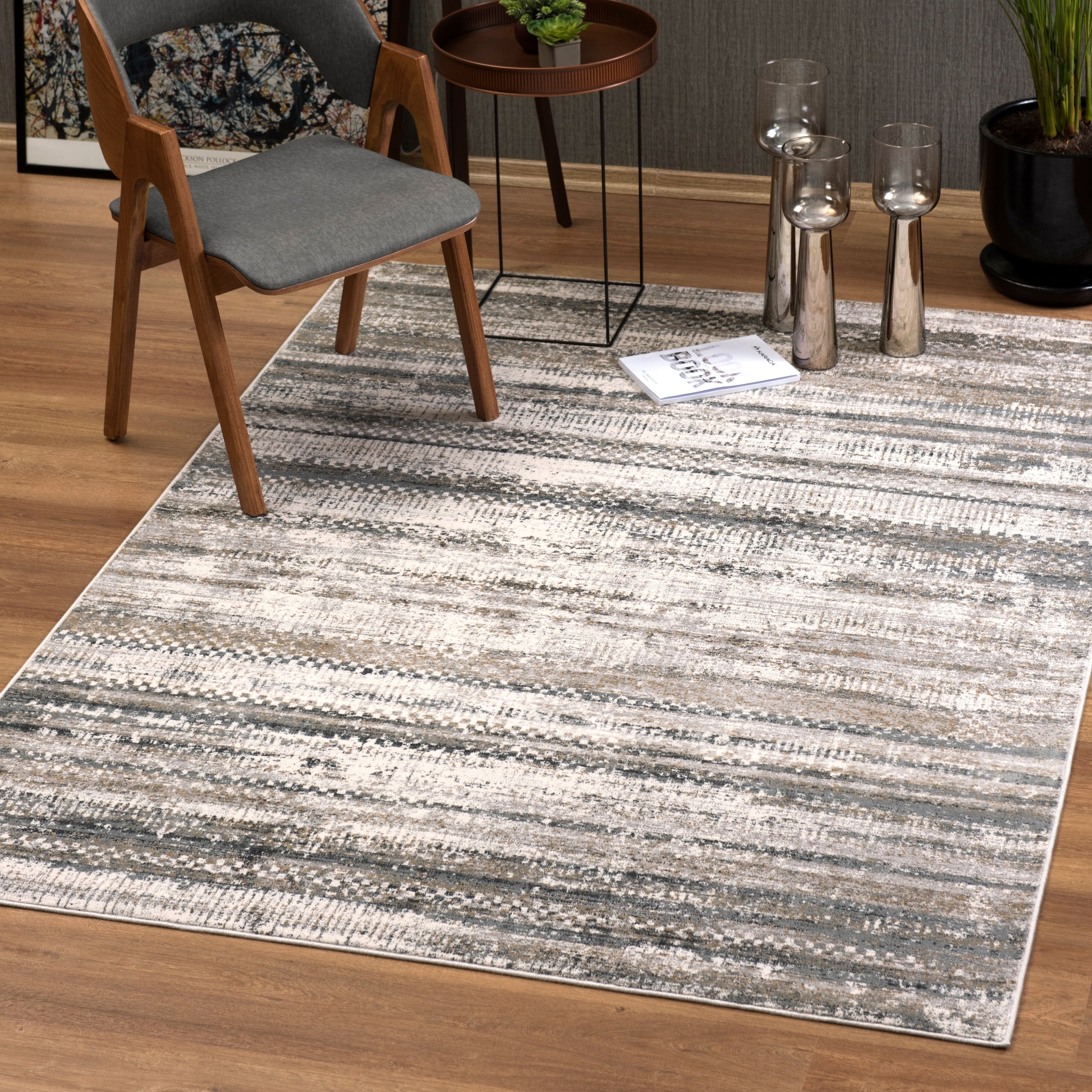 Christian Cream Anthracite Shrink Polyester And Viscose Area Rug