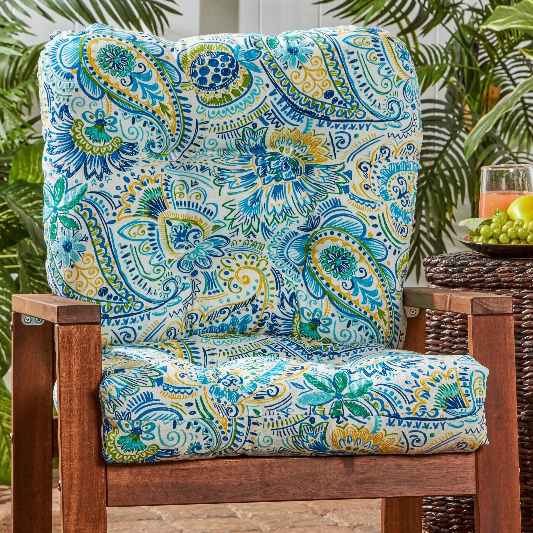 Havenside Home Christiansen Painted Paisley 21 Inch X 42 Inch Outdoor Seat Back Chair Cushion