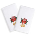 Christmas Bells Embroidered White Turkish Cotton Hand Towels Set Of 2