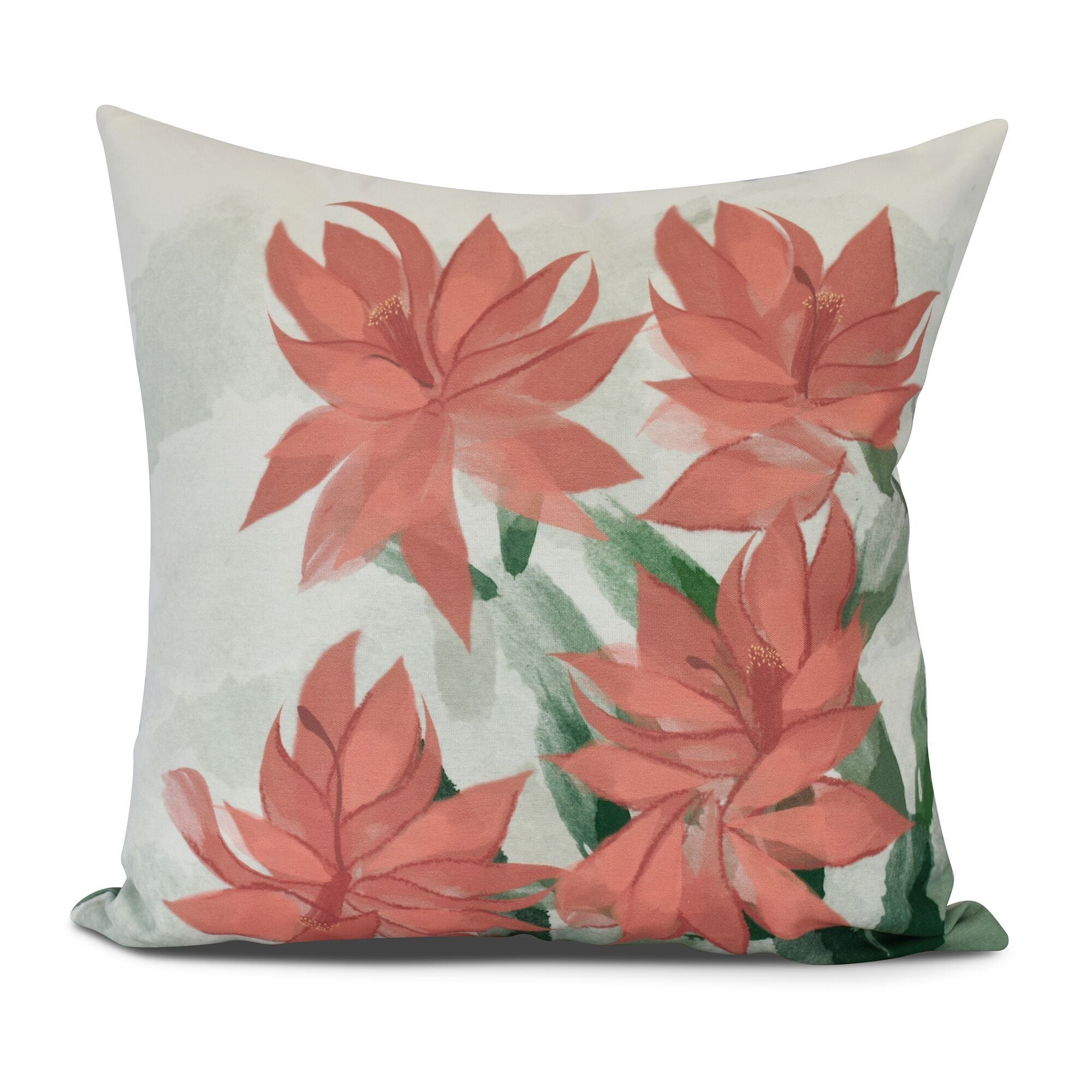 Christmas Cactus Floral Print Outdoor Pillow