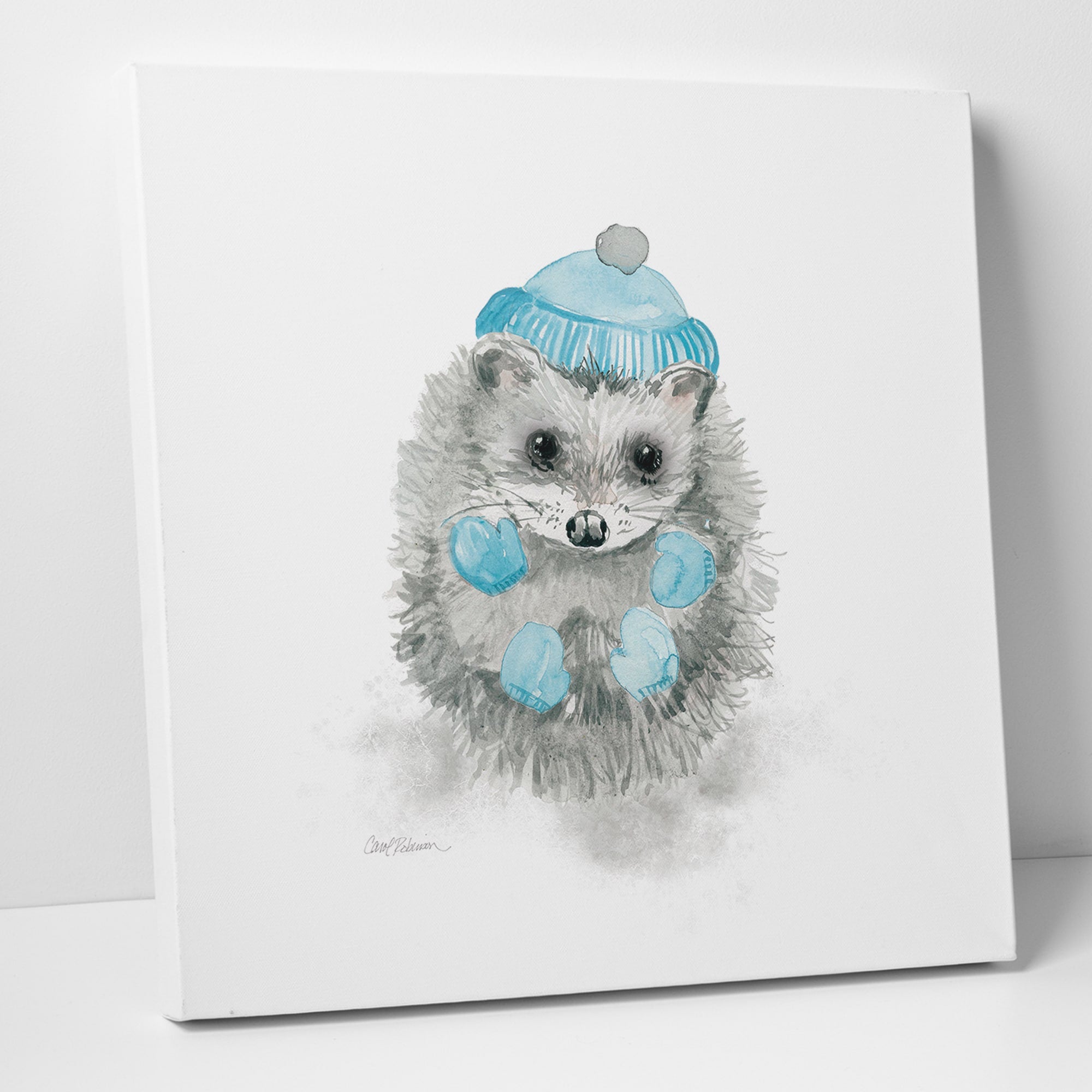 Wexford Home Carol Robinson Christmas Critter Hedgehog Premium Gallery Wrapped Canvas
