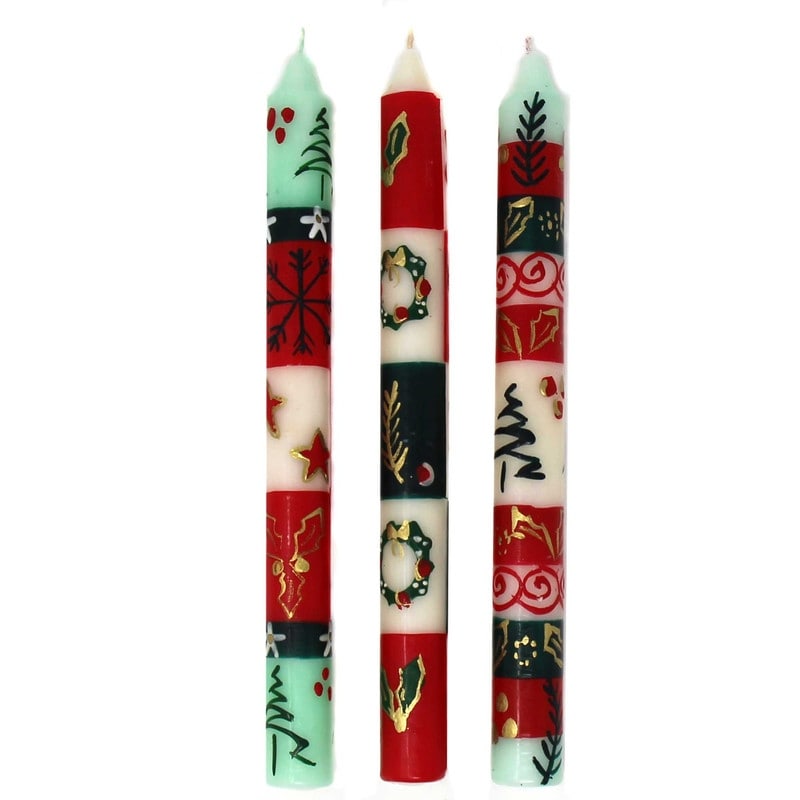 Set Of Three Boxed Hand Painted Taper Candles With Ukhisimui Design Set Of 3 Handmade In South Africa