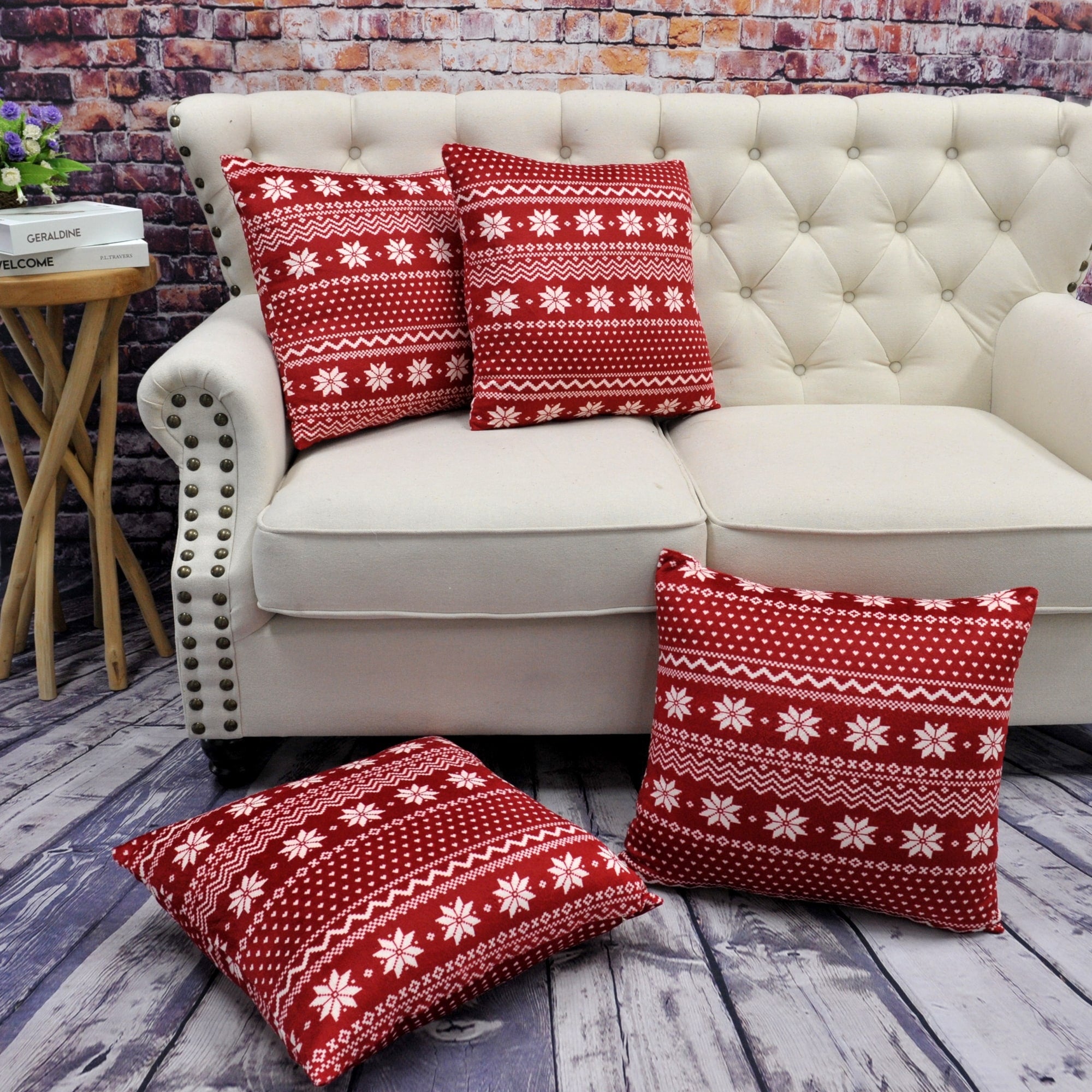 Boon Christmas Winter Holiday Gift Decorative Pillow Shells 4 Pc Set