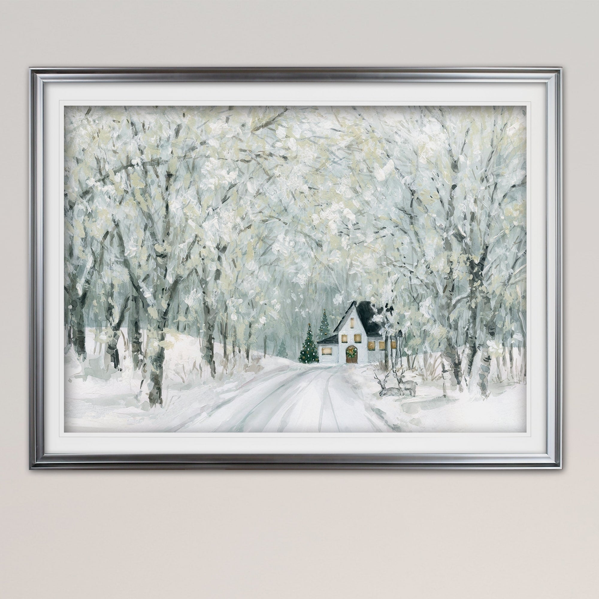 Christmas Lane Premium Framed Print Grey Yellow Blue Green White Black Red