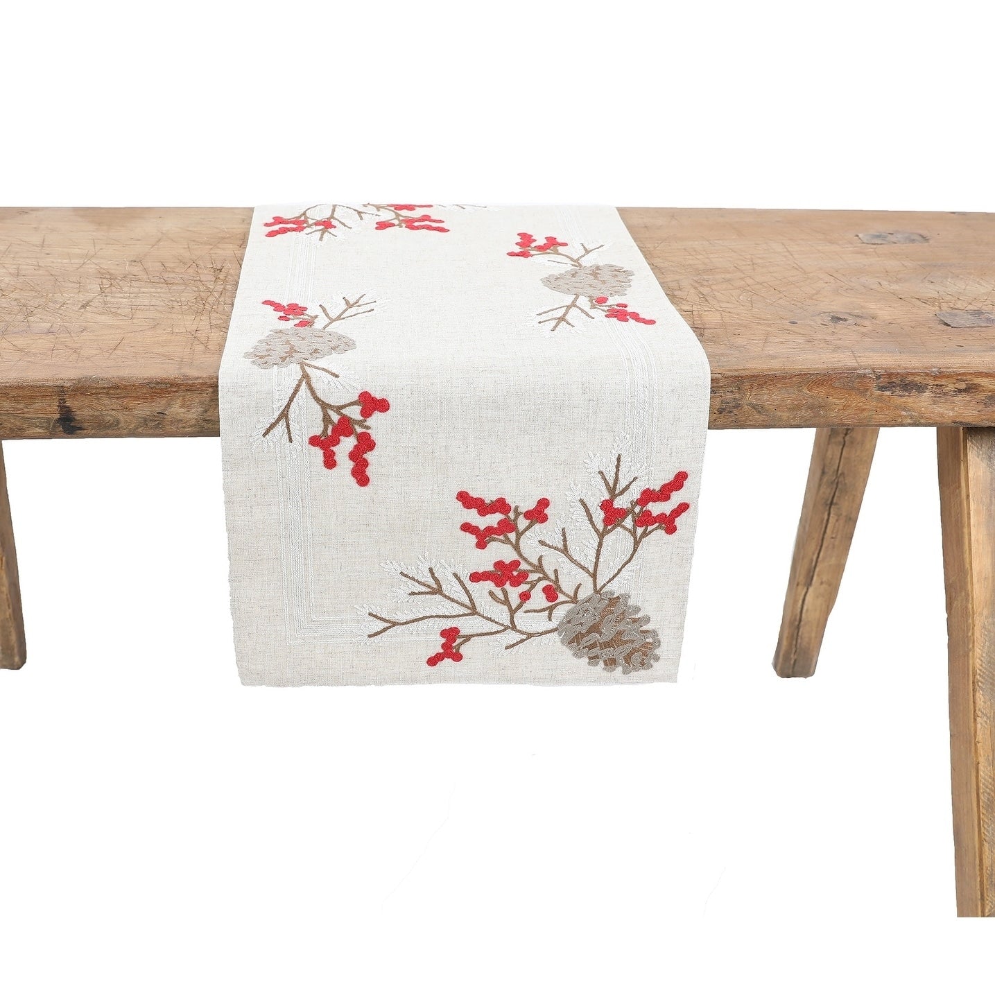 Christmas Pine Cone Crewel Embroidered Table Runner 16 By 36 Inch