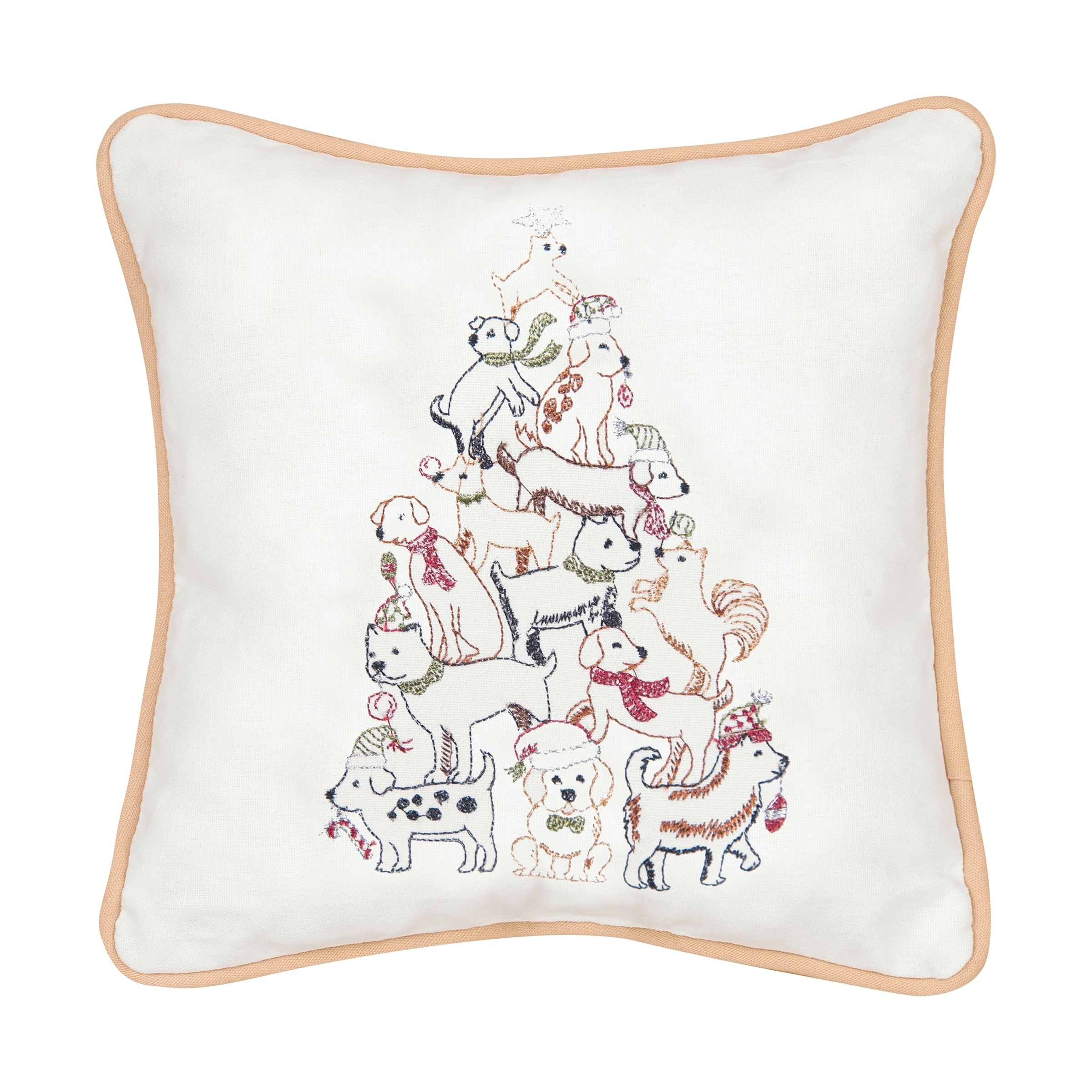 Puppy Tree Embroidered Pillow