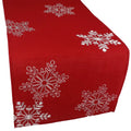 Christmas Red Table Runner Embroidered With White Snowflakes 15 By 90 Inch