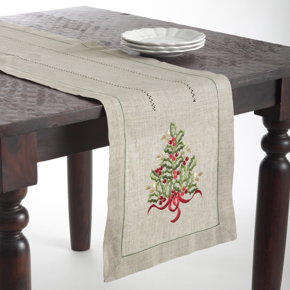 Christmas Tree Design Embroidered Table Topper Or Table Runner