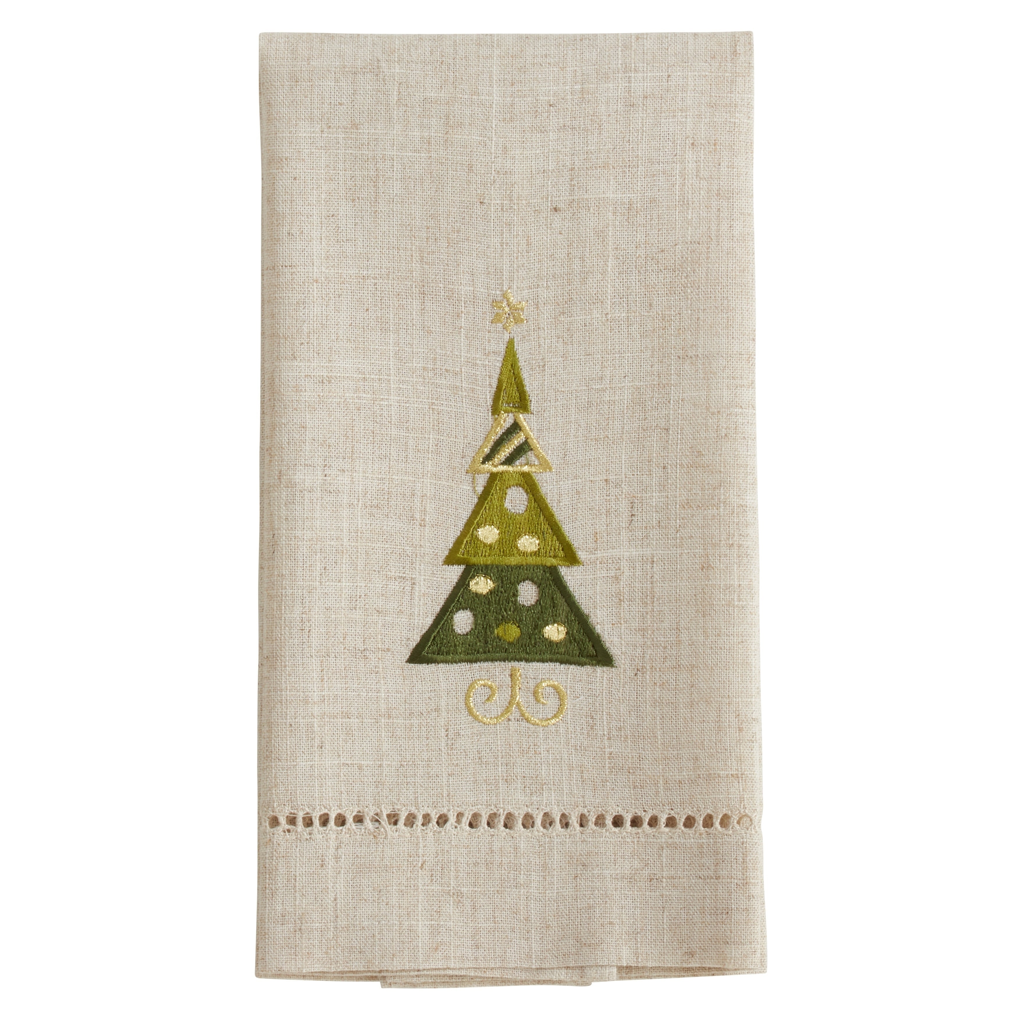 Christmas Tree Design Embroidered And Hemstitched Guest Towels Set Of 4
