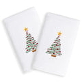 Christmas Tree Embroidered White Turkish Cotton Hand Towels Set Of 2