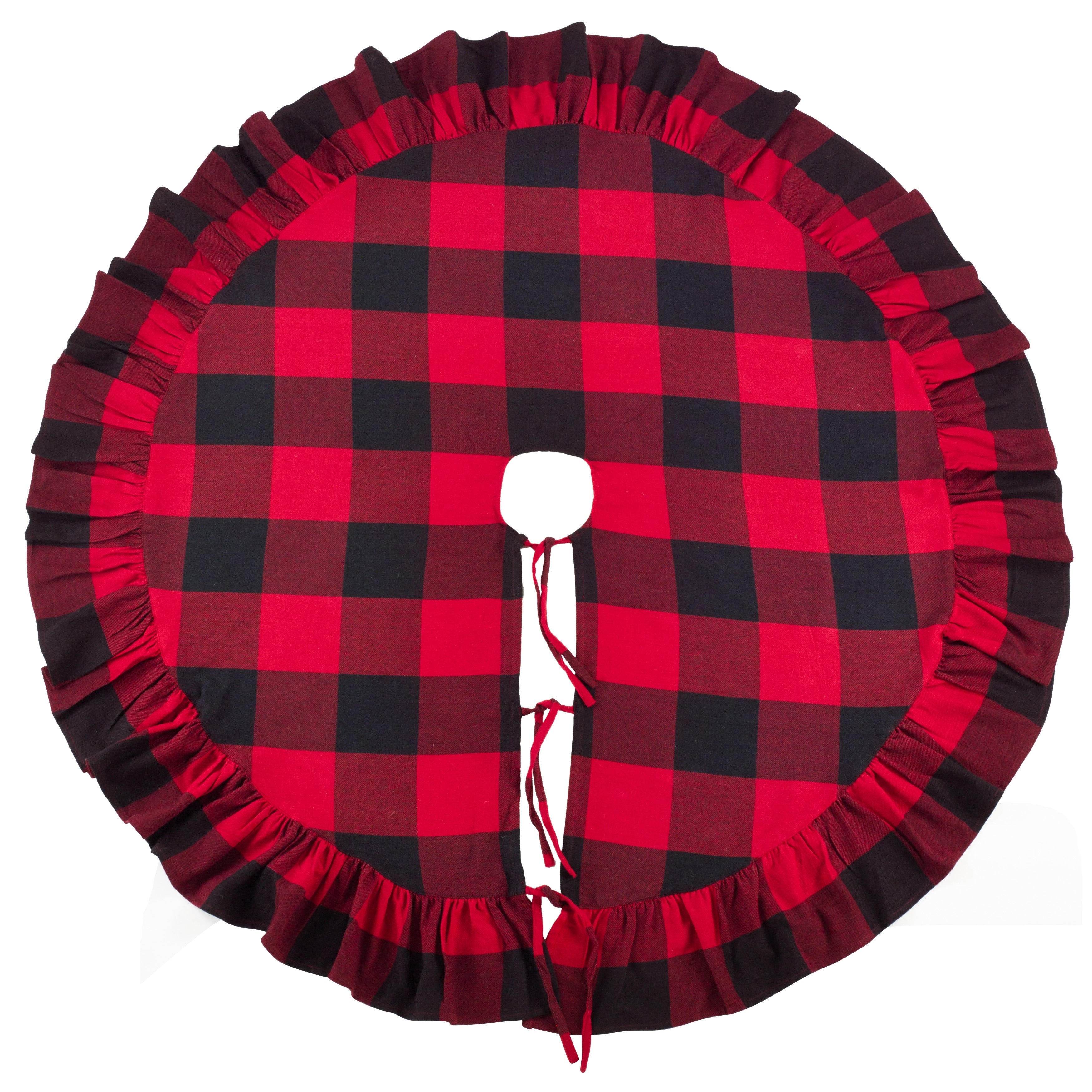 Buffalo Plaid Ruffle Design Decorative Cotton Christmas Tree Skirt