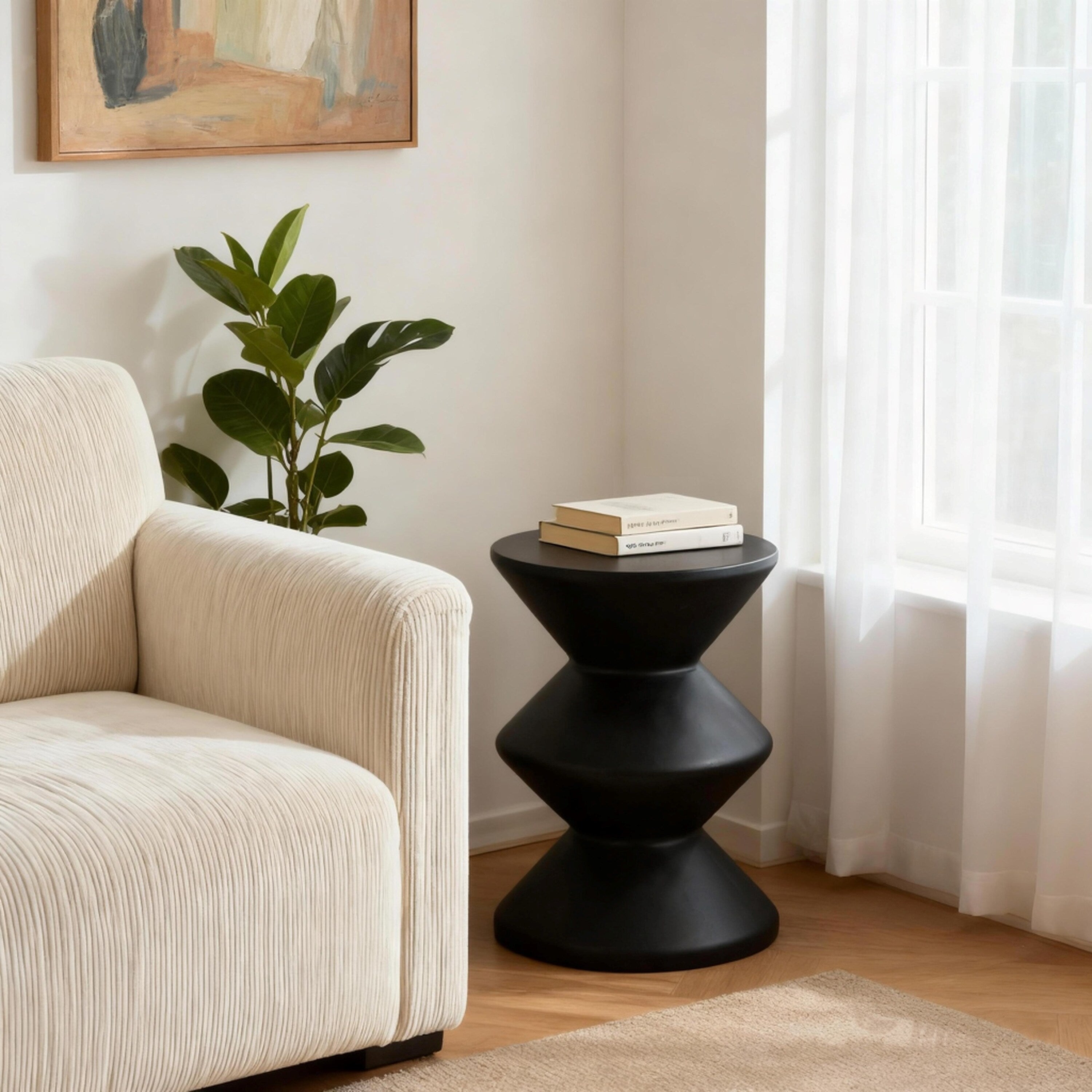 Christopher Knight Home 13.75 Modern 3 Layer Sculptural Wave Mgo Concrete Accent Side Table Matte Finish Black