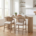 Christopher Knight Home 3 Piece 34.5 Counter Height Dining Set With Curved Pub Bar Table Wood Stools Rattan Back