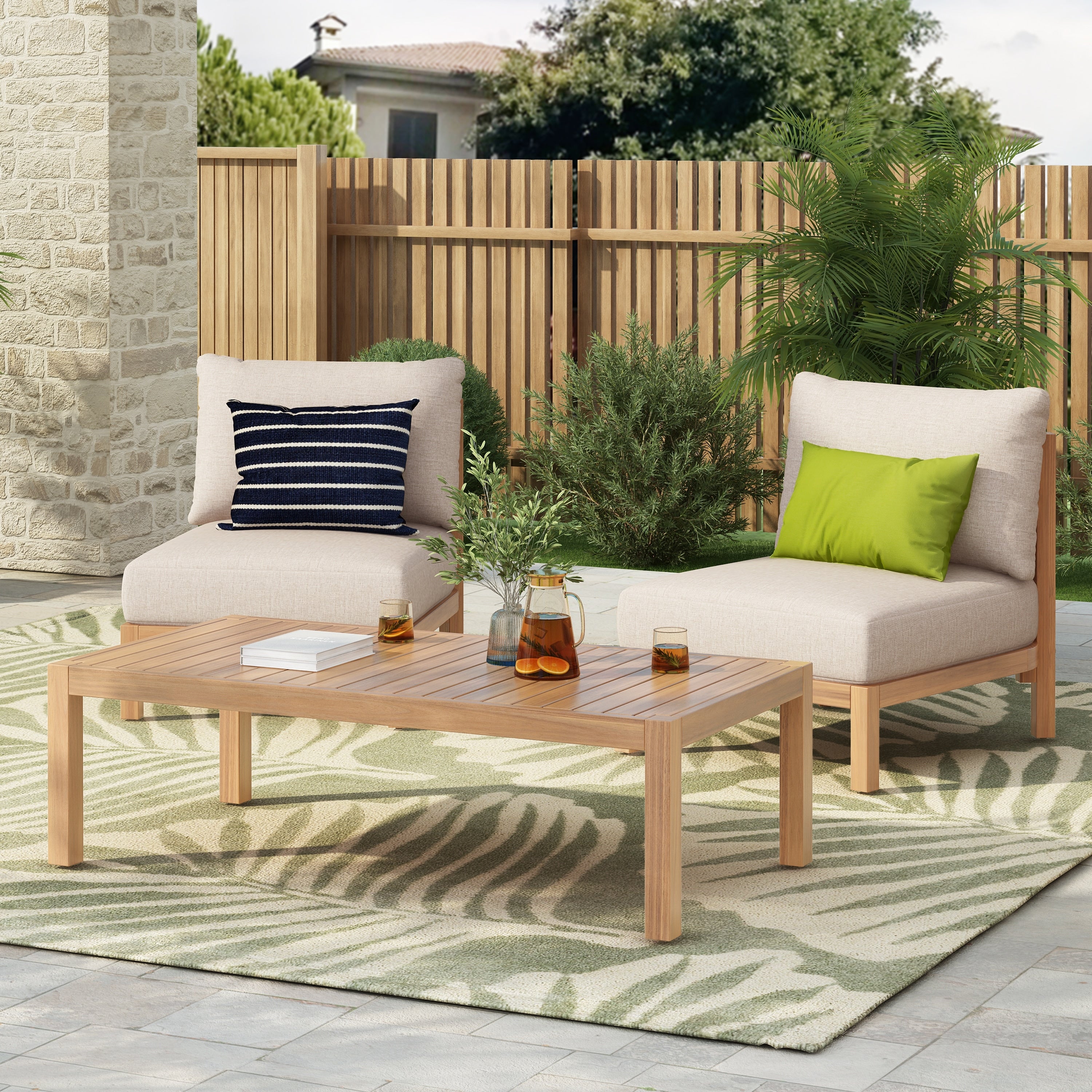 Christopher Knight Home 3 Piece Acacia Wood Outdoor Conversation Set With Rope Back Chairs Coffee Table Light Teak Finish