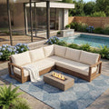 Christopher Knight Home 3 Piece Acacia Wood Outdoor Patio Sofa Seating Set With Cushions Slatetd Backrests