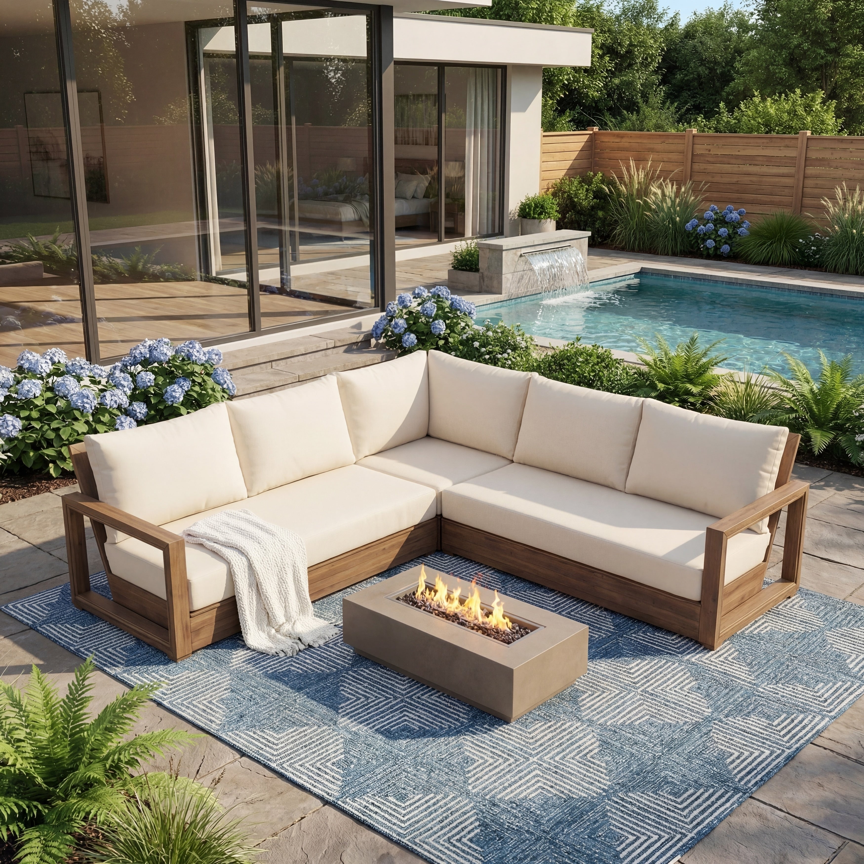 Christopher Knight Home 3 Piece Acacia Wood Outdoor Patio Sofa Seating Set With Cushions Slatetd Backrests