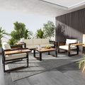 Christopher Knight Home 4 Piece Conversation Set Aluminum Sofa With Fold Out Side Tables Cushioned Seating Coffee Table