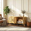 Christopher Knight Home 47 W Rubber Wood Cat Cabinet With Rattan Doors Cushion