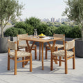 Christopher Knight Home 5 Piece Acacia Wood Outdoor Square Dining Table Set With Wicker Woven Dining Chairs
