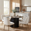 Christopher Knight Home 5 Piece Dining Set With Metal Brass Leg Upholstered Chairs 47.25 Round Pedestal Dining Table