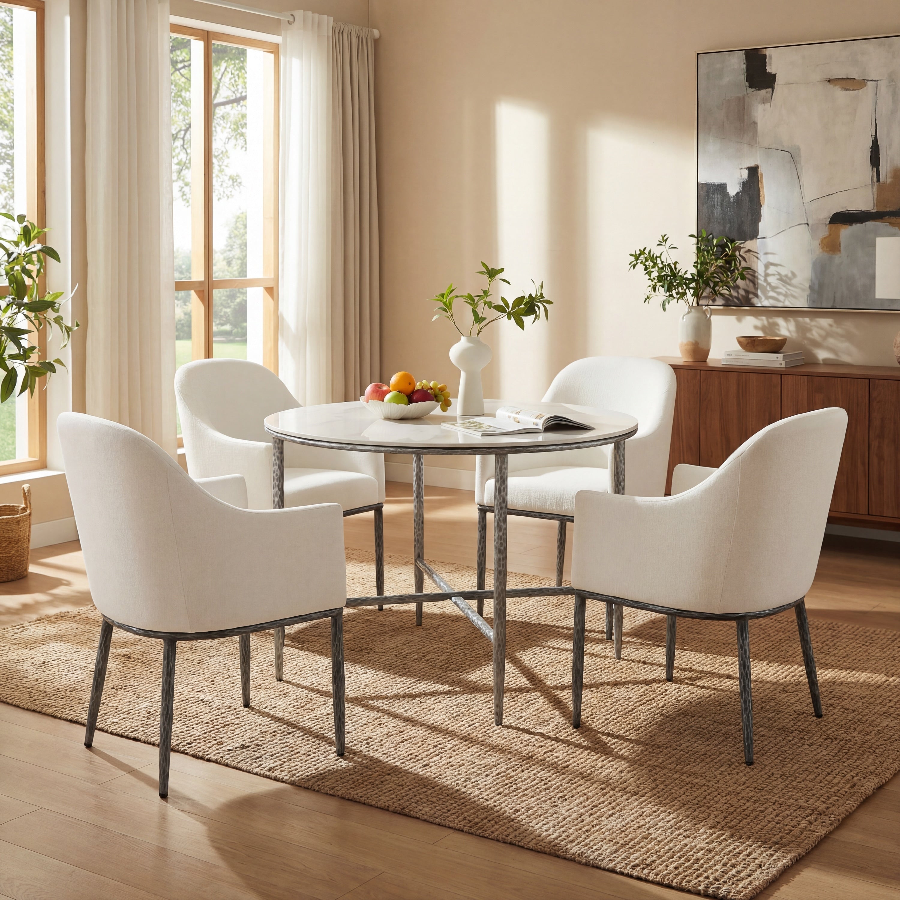 Christopher Knight Home 5 Piece Industrial Metal Top Dining Set With Upholstered Chairs