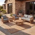 Christopher Knight Home 5 Piece Patio Acacia Wood Conversation Set With Rope Woven Chairs Coffee Table Side Table