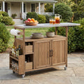 Christopher Knight Home 54.33 Solid Wood Mobile Outdoor Kitchen Cart With Stainless Steel Top Spice Rack Lockable Wheels