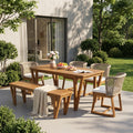 Christopher Knight Home 6 Piece Acacia Wood Outdoor Dining Set With Rectangle Dining Table Wicker Back Dining Chairs