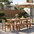 Christopher Knight Home 6 Piece Acacia Wood Outdoor Dining Set With Rectangle Slatted Table Woven Dining Chairs