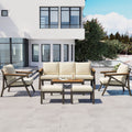 Christopher Knight Home 6 Piece Conversation Set Steel Frame With Acacia Wood Coffee Table Cushioned Seating Ottomans