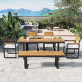 Christopher Knight Home 6 Piece Outdoor Acacia Wood Patio Dining Set With Cushioned Chairs Bench Seating Adjustable Feet