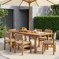 Christopher Knight Home 7 Piece Acacia Wood Outdoor Dining Table Set With Wicker Dining Chairs And 79 Expandable Table