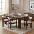 Christopher Knight Home 7 Piece Fluted Wood Top Dining Set With Dining Table And Linen Upholstered Dining Chairs