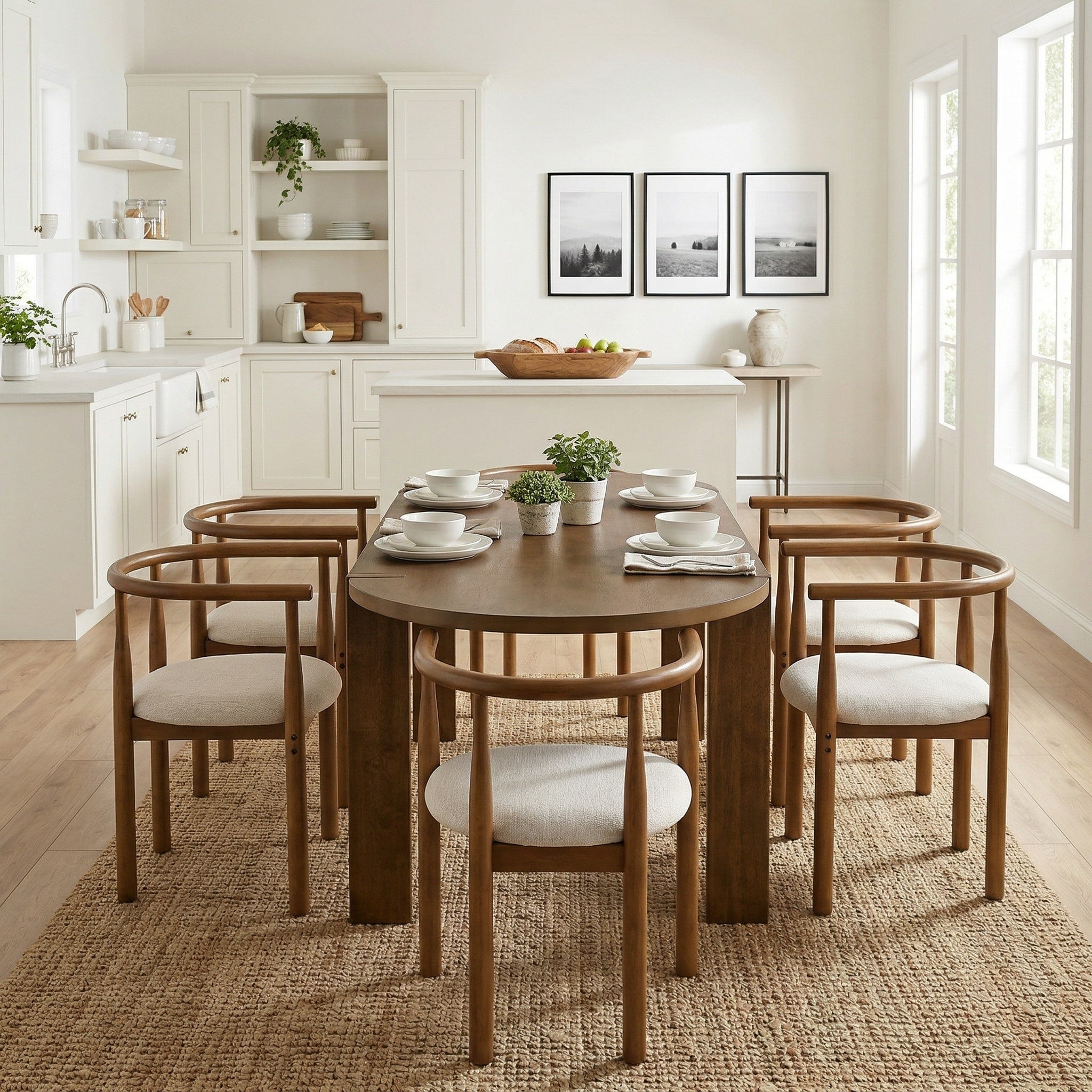 Christopher Knight Home 7 Piece Mid Century Modern Walnut Dining Set With Solid Wood Oval Dining Table And Cushioned Chairs