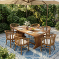 Christopher Knight Home 7 Piece Outdoor Acacia Dining Set With Curved Back Armchairs Slat Table Water Resistant Cushion