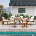 Christopher Knight Home 7 Piece Outdoor Acacia Wood Dining Set With Sculpted Back Chairs 71 Expandable Dining Table