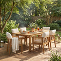 Christopher Knight Home 7 Piece Outdoor Acacia Wood Dining Set With Wicker Chairs Expandable Table Washable Cushions
