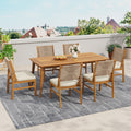 Christopher Knight Home 7 Piece Outdoor Dining Set Acacia Wood With Teak Finish Wicker Woven Chairs And Cushions Included