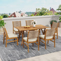 Christopher Knight Home 7 Piece Outdoor Dining Set Acacia Wood With Teak Finish Wicker Woven Chairs And Cushions Included
