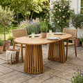 Christopher Knight Home 83 Farmhouse Solid Acacia Wood Outdoor Oval Dining Table With Dual Slatted Pedestal Bases