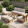 Christopher Knight Home Aaron 4 Piece Outdoor Chat Set Acacia Wood Sofa Chairs And Ottoman Cushioned Patio Lounge Design