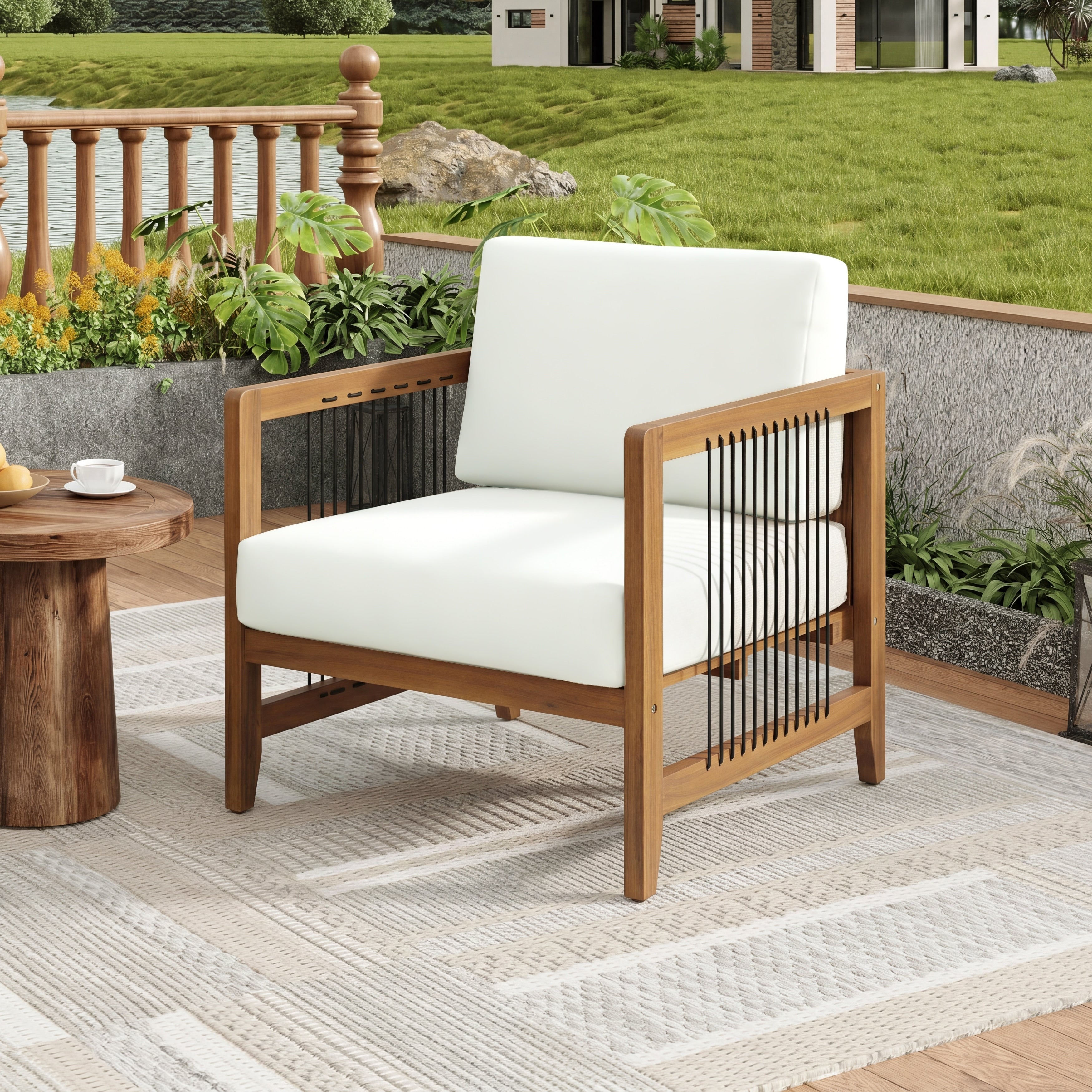 Christopher Knight Home Acacia Wood Outdoor Armchair With Rope Accent Water Resistant Cushion