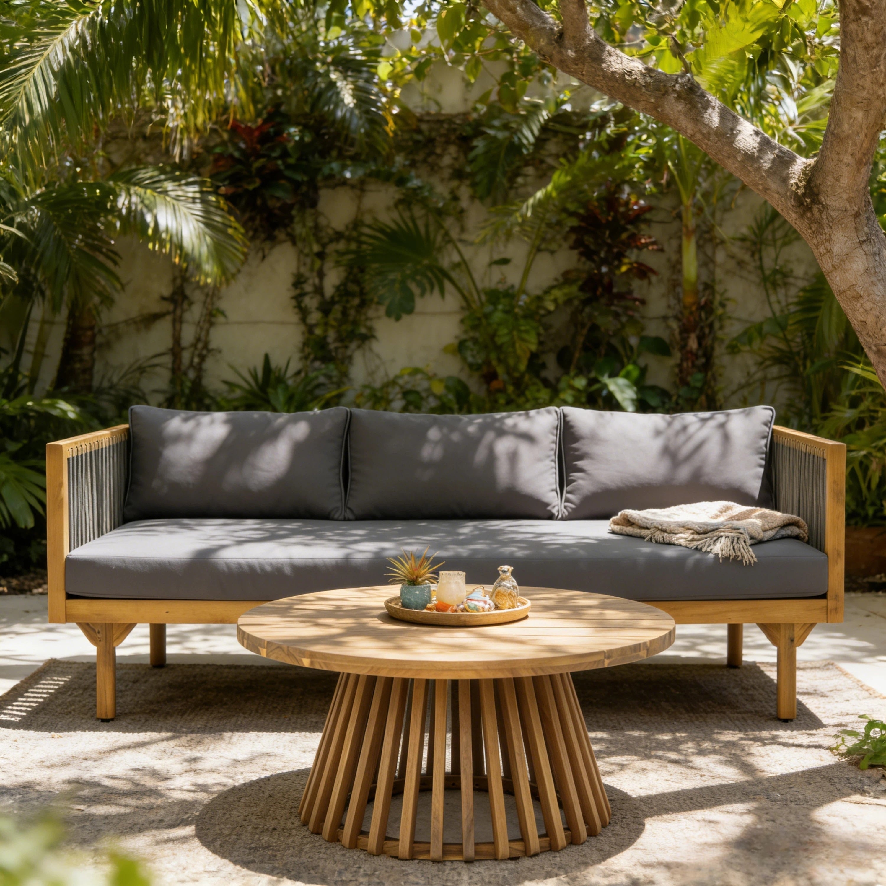 Christopher Knight Home Acacia Wood Outdoor Patio Sofa With Rope Design