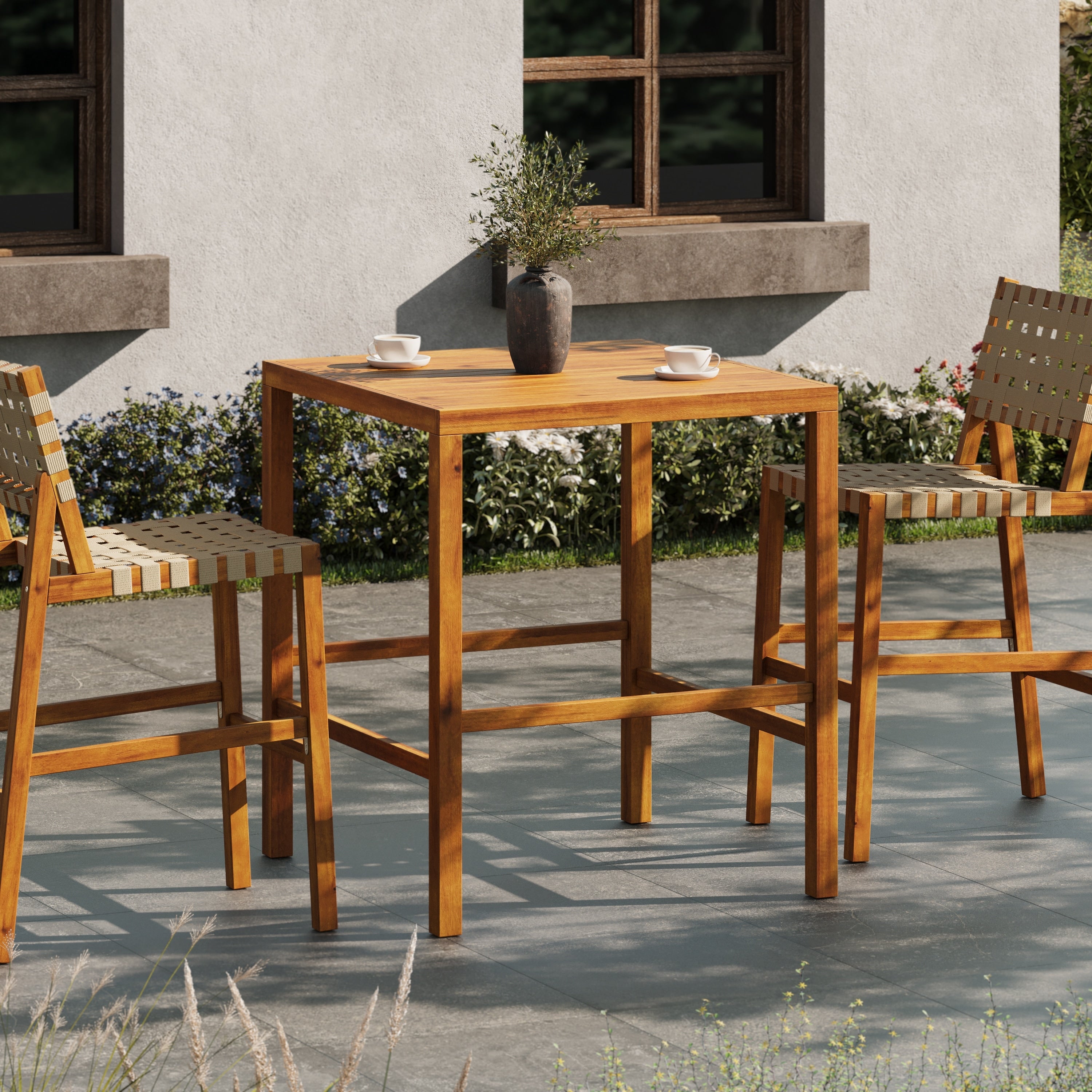 Christopher Knight Home Alder Outdoor Solid Acacia Wood Bar Height Dining Table With Slatted Draining Top