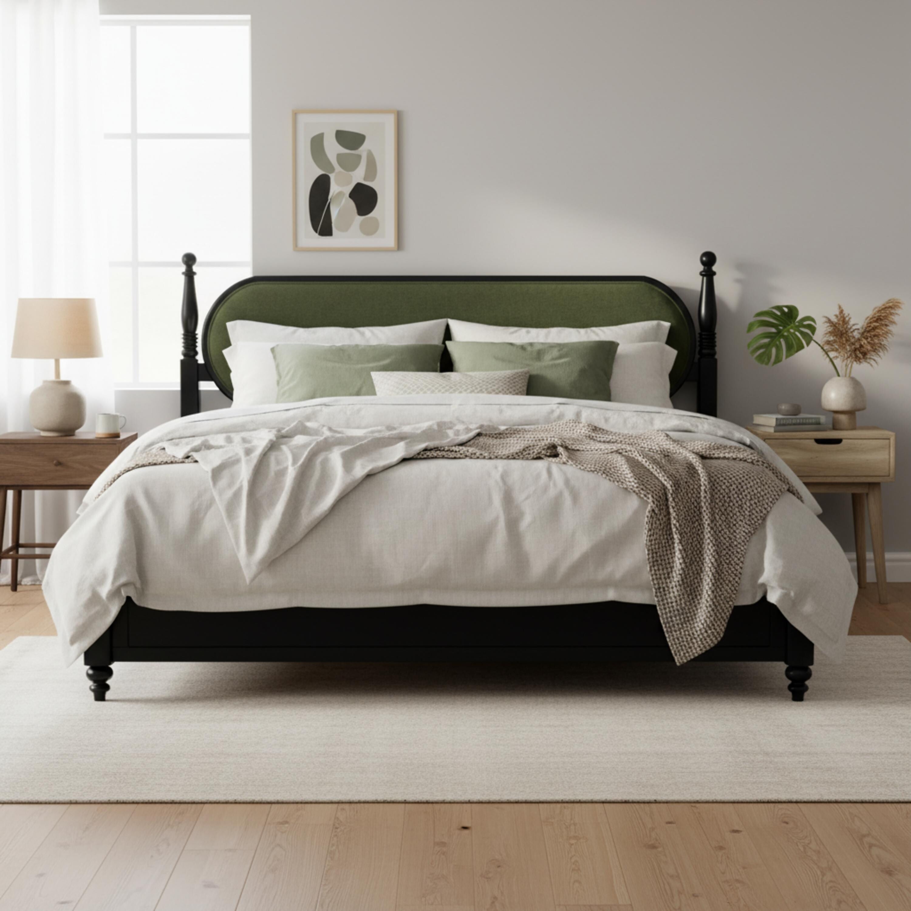Christopher Knight Home Alderwick Modern Upholstered Headboard Wood Platform Bed With Slatted Support