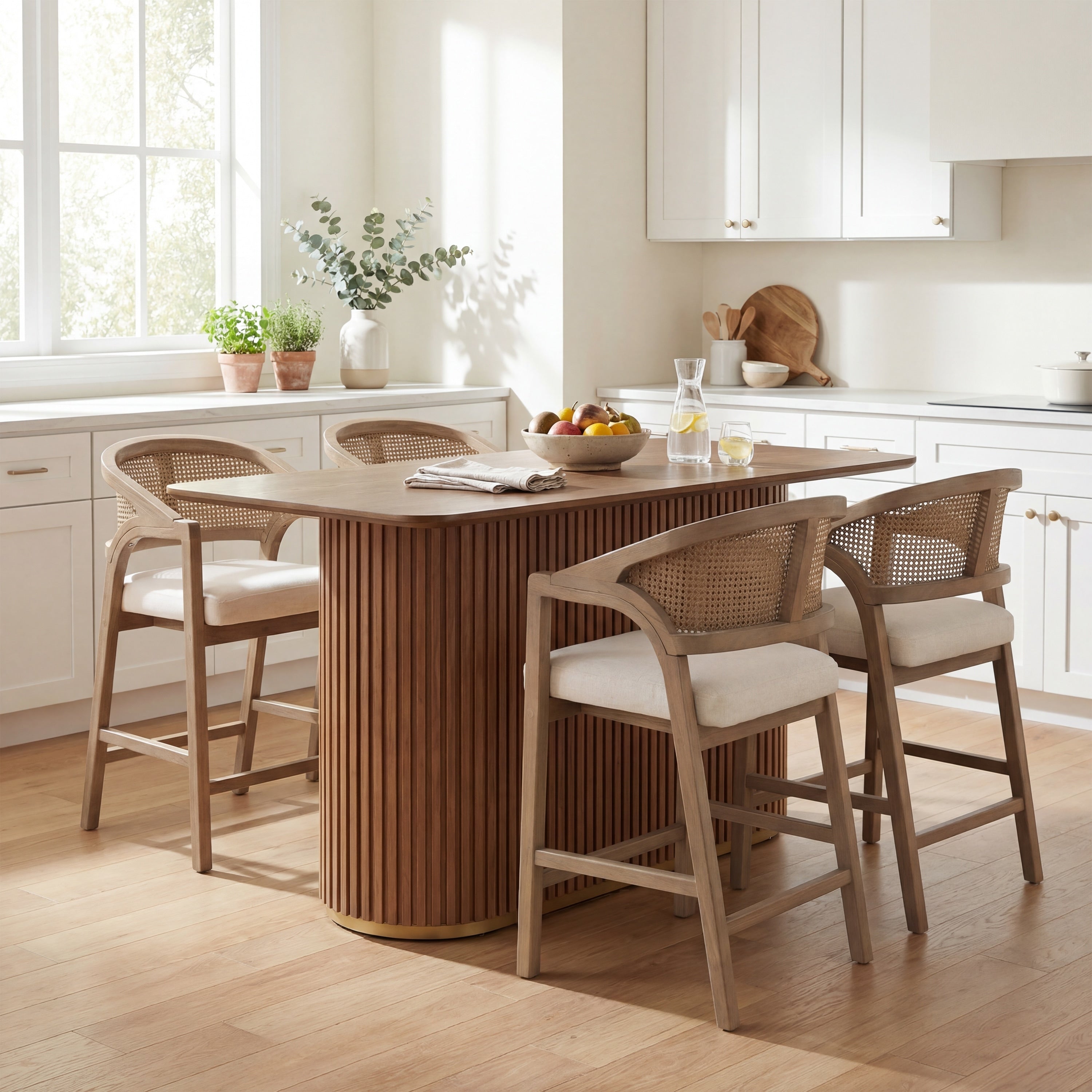 Christopher Knight Home Alma Mid Century 5 Piece Dining Set With Rattan Back Counter Stools 63.00 Pedestal Counter Table
