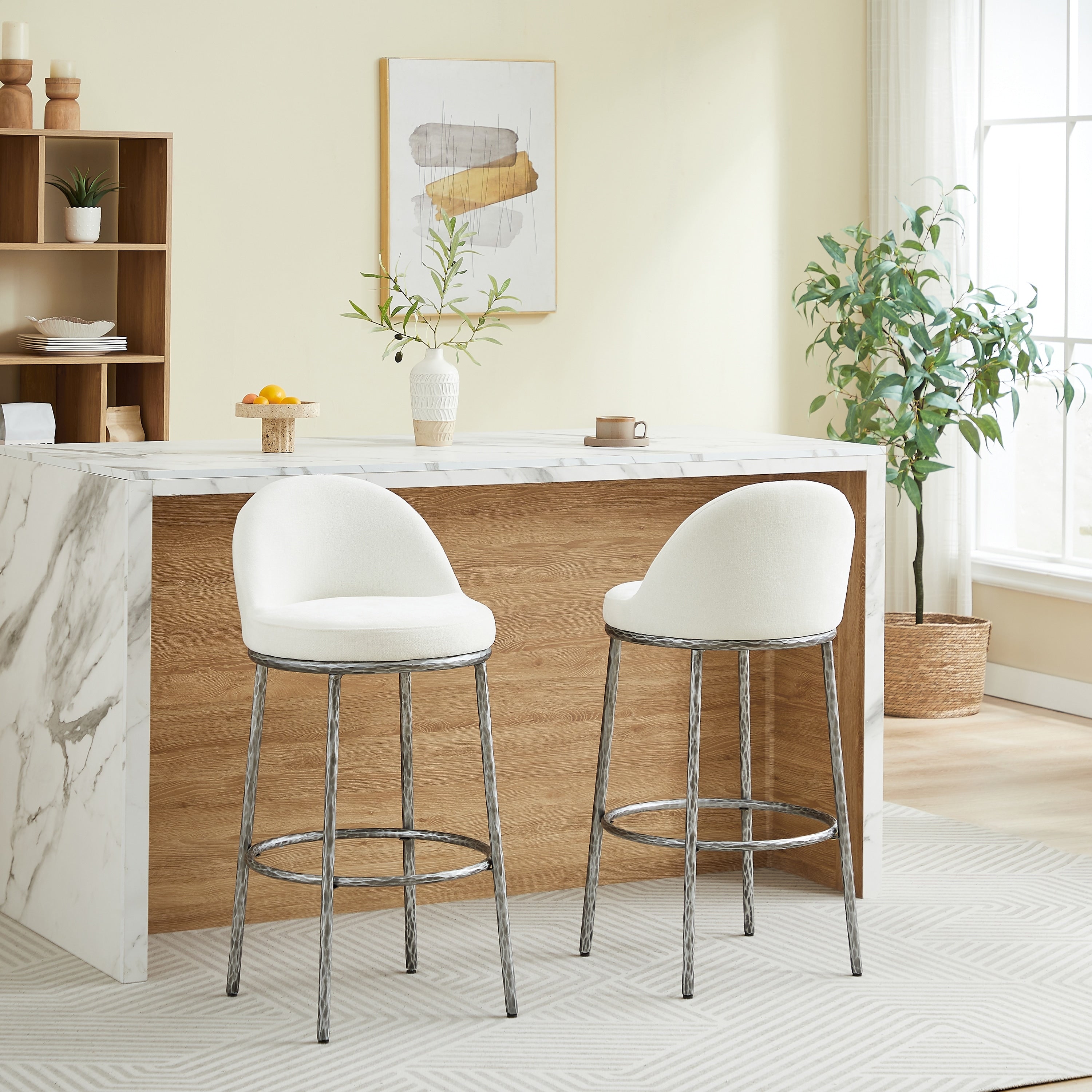 Christopher Knight Home Altea Modern Upholstered Bar Stool With Forged Metal Legs Set Of 2