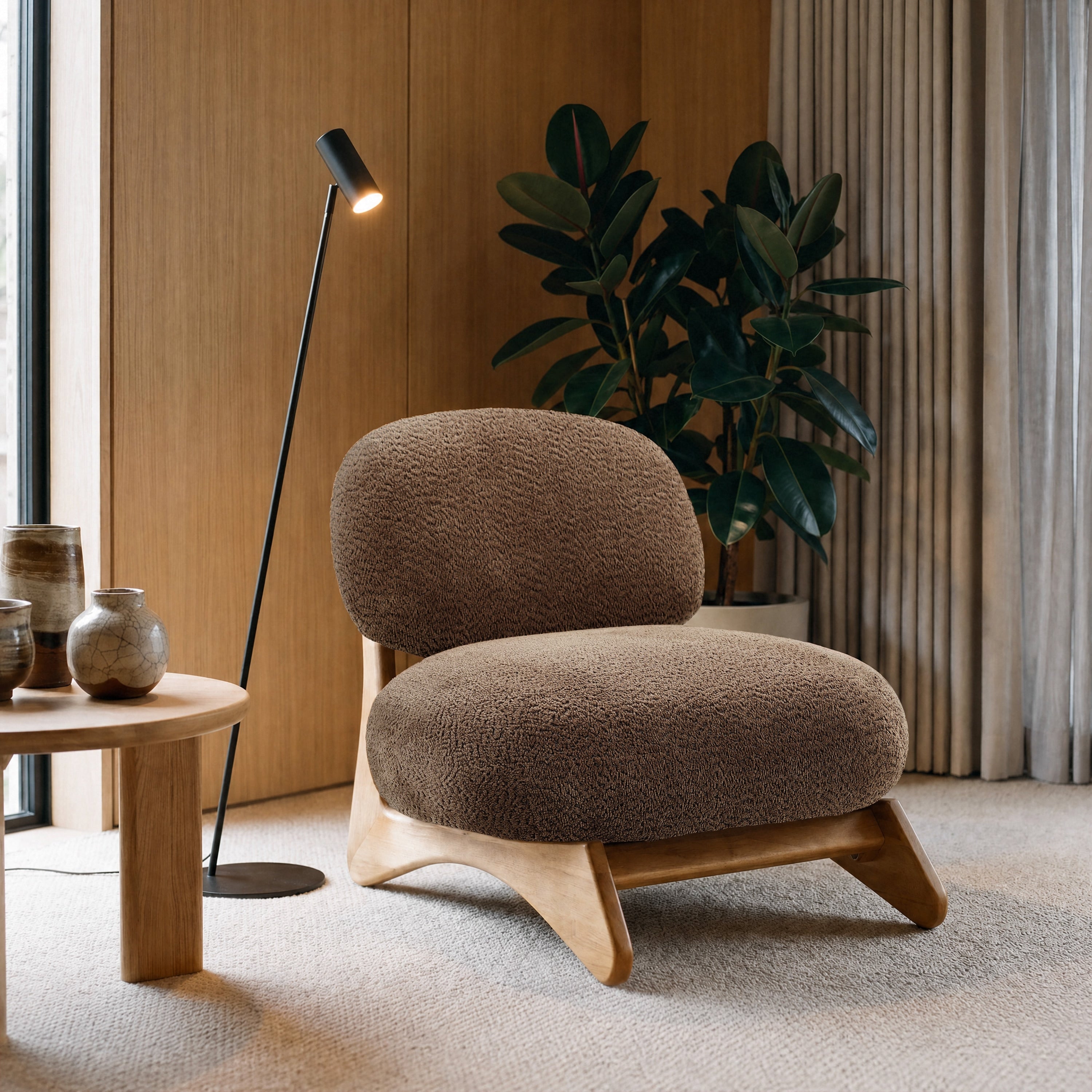 Christopher Knight Home Amadeo Modern Mid Century Armless Accent Chair Soft Boucle Upholstered Seating With Wooden Legs